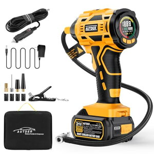 AUTDER |[^uGARvbT[, R[hX^CCt[^[ 180 PSI, 21Vobe[/12V DCd, fW^Q[W, ~@\, gтɍœK (CG[)