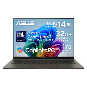 ASUS �m�[�g�p�\�R�� Zenbook S 14 UX5406SA 14�C���` �C���e�� Core Ultra 7 258V ������ 32GB SSD 1TB Windows 11 �o�b�e���[�쓮 23.3���� �d�� 1.2kg Wi-Fi 7 Type-C���d�Ή� ��F�� �L�@EL�p�l�� Copilot+PC AI PC �X�}�C
