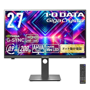 IODATA GigaCrysta MiniLED �Q�[�~���O���j�^�[ 27�C���` 200Hz 0.9ms WQHD AHVA�p�l�� ����� �L�F�� �u���b�N ���P�_�ۏؑΉ� (�ʎq�h�b�g/HDR1000/HDMI×2/DisplayPort/VESA�Ή�/�X�s�[�J�[/�����R��/��������/�c