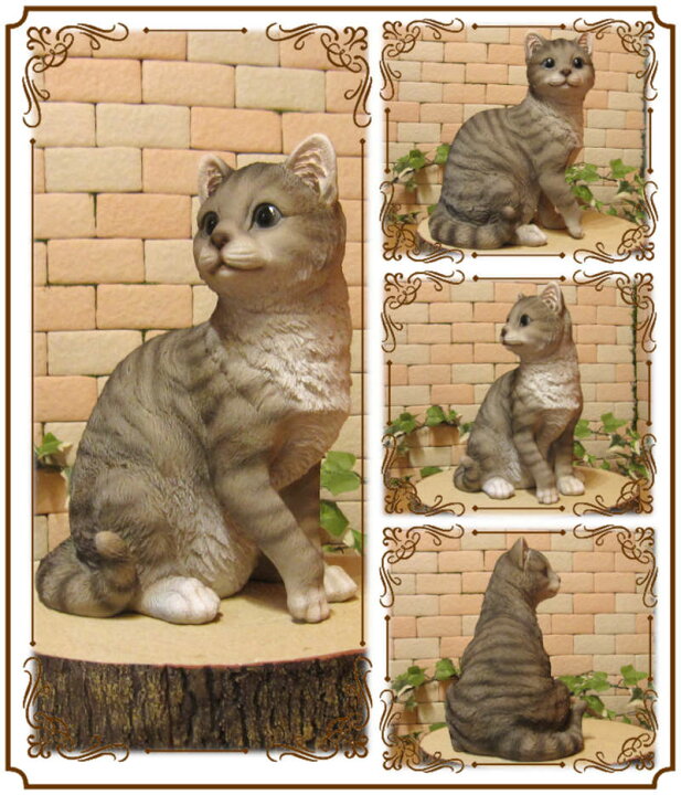 楽天市場 猫 置物 リアル ねこ おすましネコ グレー キャット リアルな猫の置物 動物オブジェ ガーデンオーナメント 装飾 フィギュア モチーフ インテリア 玄関先 庭 雑貨 雑貨の森 Ki Ra Ra