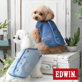 EDWIN エドウイン デニム風ボアベスト 犬服 フリース アウター ベスト 背中開き 袖無し 22a SALE