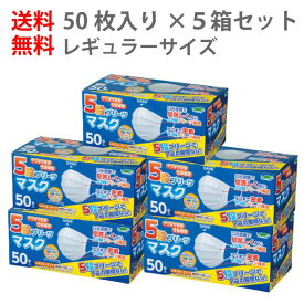 【5箱セット/全250枚】5段プリーツマスク レギュラー 50枚入り JIS規格適合不織布 花粉 乾燥 対策 予防 全国マスク工業会 使い捨て 立体 大人 業務用 大きめ サージカル 息 大きいサイズ 苦しくない ますく 大容量 衛生 リーフフレッシュ Leaffresh 黄砂