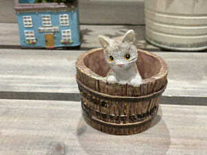 【ガーデンミニポット】ソーシャトンポット 3988穴ありねこ 猫 ネコ 多肉植物 ガーデンアクセサリー 可愛い 動物 バレル