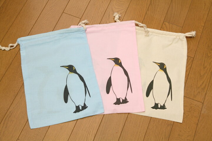 楽天市場 当店オリジナル メール便対応可 かわいい ペンギンイラスト コットン巾着 幼稚園 保育園 小学校 体操服入れ 着替え入れ 体操着 習い事 ナチュラル雑貨プロペラ