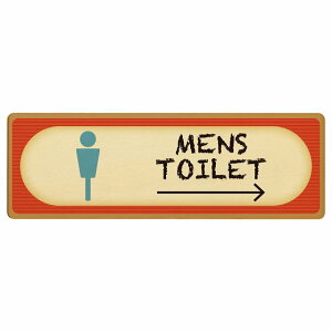 トイレ プレート 木製 MENS レトロ デザイン 右 矢印 長方形 12x4cm 方向案内 進路ドア サインプレート ピクトサイン トイレマーク表示 案内 注意 施設 御手洗 TOILET 安全対策