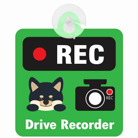 セーフティサイン 犬 黒柴 REC Drive Recorder グリーン 吸盤タイプ あおり運転 対策 自動車 収れん火災防止タイプ