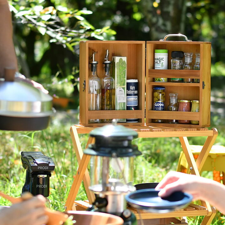 スパイスボックス キャンプ おしゃれ 調味料入れ 調味料ラック スパイスキャビネット 持ち運び スパイスラック 木製 使いやすい