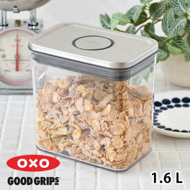 ＼楽天1位／ 保存容器 密閉 OXO オクソー ステンレスポップコンテナ レクタングル ショート 1.6L 保存容器 おしゃれ スクエア シンプル キッチン シリーズ 食洗機 ステンレス スタッキング 積み重ね クリア 収納 整理 ギフト プレゼント 1600ml