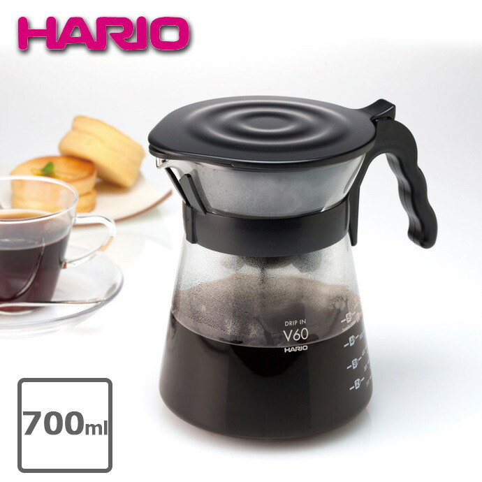 ドリッパーとサーバーが一体型になった新しい形  ハリオ HARIO V60ドリップイン VDI-02B V60 ドリッパー サーバー 一体型 2～5杯分 700ml 2～5人用 ネルドリップ ペーパードリップ コーヒー 珈琲 おすすめ おしゃれ