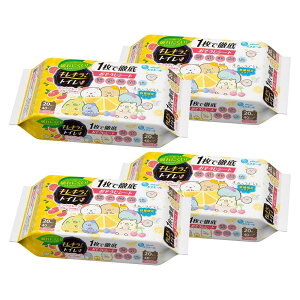 <すみっコぐらしデザイン企画品 > キレキラ!トイレクリーナー 1枚で徹底おそうじシート ピンクグレープフルーツの香り つめかえ用 80枚(20枚×4個)