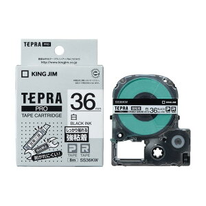 【純正】 キングジム(Kingjim) テプラPROテープカート リッジ 強粘着 36mm 白ラベル/黒文字 長さ8m SS36KW