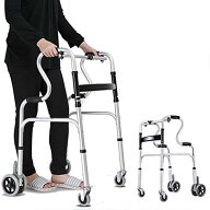 折り畳み式歩行器 ホイール付きサポート 調整可能 軽量ポータブル コンパクト 高齢者 介護用歩行器 ステ…