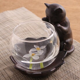 フラワーベース 花瓶 ガラスベース 猫 ネコ キャット 覗きネコ 猫雑貨 アジアン雑貨 オブジェ 置物 水鉢 メダカ鉢