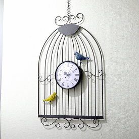 ウォールデコ アイアン おしゃれ ウォールクロック フラワー 鳥かご 鳥籠 バード 時計 北欧 壁掛飾 壁掛け飾 壁飾り ウォールデコレーション