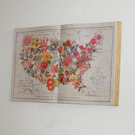ブック ウォール アート 壁飾り アンティーク 洋書 おしゃれ 壁掛け インテリア ウォールアート アートパネル 世界地図 フラワー