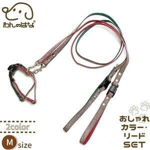 わんのはな 和柄 カラー・リードSET Mサイズ レッド グリーン※お1人様1セット限り