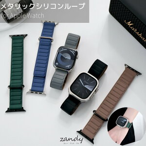【メタリックシリコンループ2】B009 アップルウォッチ バンド アップルウォッチ ベルト ラバー シリコン ベルト マグネット スポーツバンド メンズ Apple Watch series11 10 9 8 7 6 5 4 3 2 SE Ultra 40 41mm