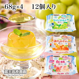 【1箱12個入】 蔵王高原農園 4個入ゼリー 68g×4 みかん シャインマスカット 白桃 国産果物 フルーツゼリー パーティー 夜食 果実感 お弁当デザート 間食