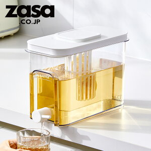 ZASA 麦茶ポット 冷蔵庫ドリンクサーバー ウォーターサーバー 麦茶容器 冷水筒 4L 大容量 ウォータージャグ 冷蔵庫対応 蛇口付き ドリンクサーバー 狭型スリムデザイン フィルター内蔵 茶こ