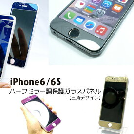iPhone6 iPhone6S ガラスパネル 三角 保護 強化ガラス ミラー調 オシャレ シンプル アクセサリ おまけ付 両面 メール便 送料無料
