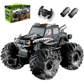 水陸両用カー ラジコン 子供 人気 ラジコン オフロード 防水 車 4WD RCカー 360°回転 2.4GHz バッテリー2個付属 リモコンカー 全地形 特技車 外遊び 水遊び 男の子 女の子 おもちゃ 誕生日 プレゼント 6〜12歳 E215