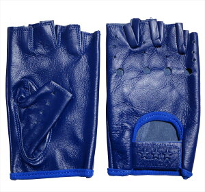 ポイント2倍!在庫限り廃番本革フィンガーレスグローブ【ブルー】ネコポス便発送本州と四国はご自宅ポストへに翌日到着日本全国も送料コミ!手作り半指グローブサイズ全4種類S/M/L/XL※リ