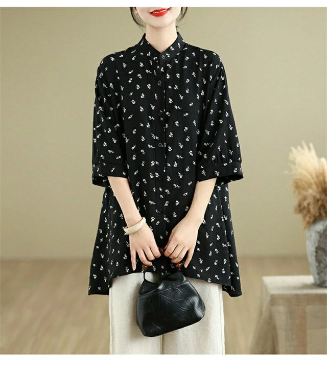 楽天市場】チュニック 花柄 ロングシャツ きれいめ チュニックシャツ 