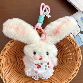 「チューチュー鳴く手作りうさぎぬいぐるみ ロングイヤーキーホルダー／バッグチャーム」