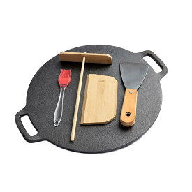 クレープパン 30cm クレープ トンボ付き IH対応 クレープメーカー クレープ焼き器 フライパン 味付け済みの鋳鉄フライパン コーティングされていないノンスティックポット クレープパンセット ホームパーティ お菓子作り クレープ作り (28cm)