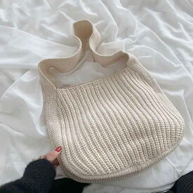 ニット エコバッグ レディース ショルダーバッグ ハンドバッグ 鞄 肩掛け プレゼント かばん 編みバッグ トートバッグ 通勤 おしゃれ シンプル 韓国 ニット ニュアンス カラー 縦型 ギフト 送料無料 ホワイト ブラック