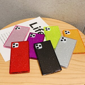 iPhone12 iPhone12Pro 背面ケース ケース カバー 蛍光 グリッター ライト スクエア シンプル クリア キャンディーカラー 可愛い おしゃれ スマート ピンク パープル イエロー オレンジ レッド ブラ