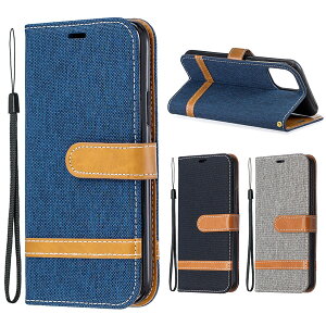 iPhone12 iPhone12mini iPhone12Pro iPhone12ProMax 対応 手帳型ケース カバー デニム生地 レザーパッチ 合皮 マグネット開閉 カード収納 スタンド 閉じたまま通話可能 ストラップ付き グレー ブラック ブ