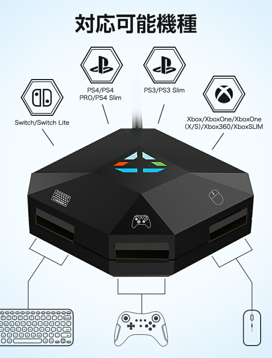 楽天市場 ゲーミング キーボード マウス コンバーター 3点セット コントローラー変換 Ps3 Ps4 Switch Xbox One 対応 日本語説明書付き スイッチ キーボード マウス Usb有線 簡単接続 フォートナイト 打ちやすい メンブレン バックライト ドライバー不要 ゲーム向け 誕生