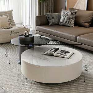 【8%クーポン有】ローテーブル センターテーブル サイドテーブル 直径80cm 丸 セラミック 強化ガラス 2杯引出 可愛い モダン 大理石柄 ホワイト 艶 大理石風 石目調 傷に強い おしゃれ 韓国風
