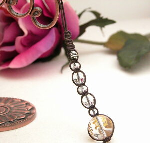 開運金色の七梵字入り水晶・マクラメ編み【オーダーメイド・携帯ストラップ】