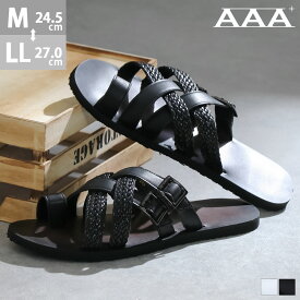 サンダル メンズ トングサンダル 合成皮革 レザー 編み込み ダブルクロス 脱げにくい おしゃれ 黒 ブラック ホワイト アウトドア カジュアル ビーサン 24.5-27cm No.2369 AAA+ サンエープラス 夏