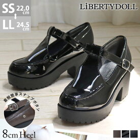 30%OFF 【ラスイチSALE】 パンプス ストラップ 厚底 黒 Tストラップ 8cmヒール 合成皮革 エナメル 軽量 歩きやすい ローファー 革靴 22-24.5cm No.3057 リバティードール