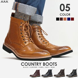 57%OFF 【ラスイチSALE】 ブーツ メンズ レースアップ サイドジップ ショート 黒 ブラック ブローグ カントリー ウィングチップ メダリオン ダイナイトソール レザー 革 靴 合成皮革 キャメル 茶 ブラウン 25-27cm No.2346