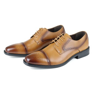 ビジネスシューズ 本革 革靴 衝撃吸収 ストレートチップ メダリオン 外羽根 ふわふわインソール メンズ 靴 レースアップ 大きい 小さい サイズ No.6912 24.5-29cm 30cm 黒 ブラック サラバンド