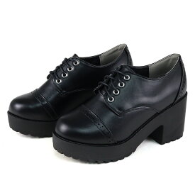 39%OFF 【ラスイチSALE】 オックスフォードシューズ レディース 厚底 レースアップ 7.5cmヒール 黒 太ヒール 革靴 レザー 合成皮革 ブラック 学生 大きいサイズ 25.5-27.5cm No.3059M リバティードール