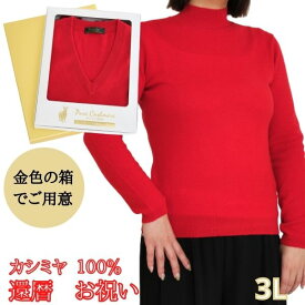 還暦 祝い 大きいサイズ 3L レディース カシミヤ 100% ハイネック セーター 御祝 ちゃんちゃんこ の代わりに 女性 赤 ニット おしゃれ おすすめ プレゼント 人気 送料無料 お祝い 熨斗 のし ギフト ラッピング 包装 60代 シニア 着心地 高級 宛書 318-king