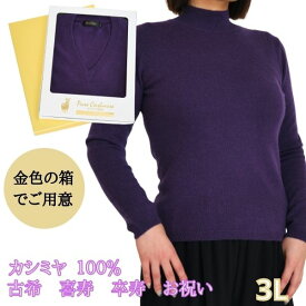 古希 祝い 喜寿 祝い 卒寿 祝い 大きいサイズ 3L レディース カシミヤ 100% ハイネック セーター 女性 紫 パープル ハイネック ニット おしゃれ おすすめ プレゼント 人気 送料無料 お祝い 熨斗 のし ギフト ラッピング 包装 シニア 着心地 高級 宛書 518-king