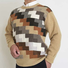 カシミヤ 100％ 幾何学柄 クルーネックセーター メンズ 軽くて 暖かい カシミア 丸首セーター 604301