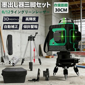 【楽天1位】レーザー墨出し器 レーザーレベル 12ライン 屋外 傾斜 360度 レーザー墨出し機 3D 墨出し器 3x360° 自動補正機能 高輝度 高精度 多種類ブラケット搭載 グリーンレーザー 小型軽量 30m作業範囲 防滴防塵 持ち運び便利 収納ケース付