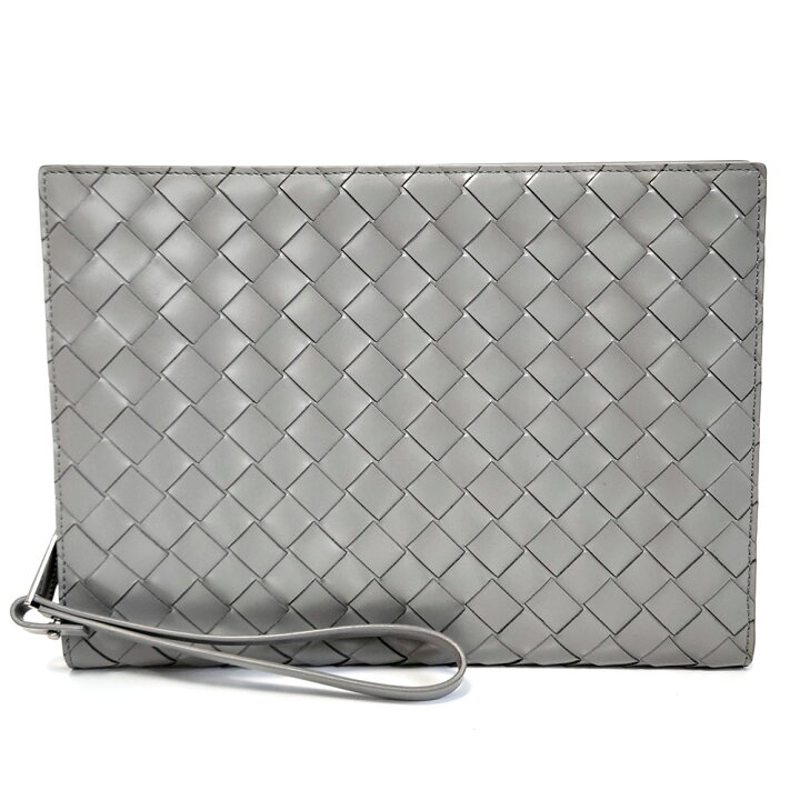 BOTTEGA VENETA イントレチャート クラッチバッグ◇レザー◇グレー 