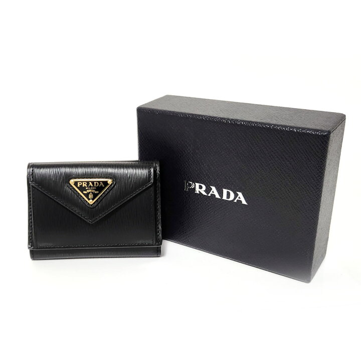 楽天市場】プラダ PRADA 三つ折り財布 1MH021 ブラック レザー 未使用 