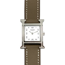 エルメス HERMES Hウォッチ ホワイトシェル文字盤 ダイヤベゼル HH1.235 シルバー ステンレススチール レザーベルト 未使用 時計 腕時計 レディースウォッチ 女性 婦人