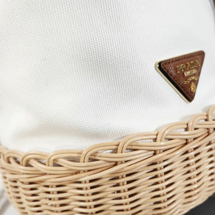 楽天市場】プラダ PRADA ウィッカー キャンバスカゴバッグ 白 1BE040  