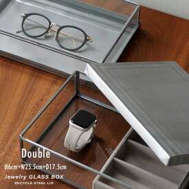 【Double】GLASS BOX WITH RECYCLE STEEL LID / Jewelry Single ガラス ボックス リサイクル スチール リッド ジュエリー ダブルPUEBCO プエブコ ディスプレイ ショーケース ガラスケース ショーケース 蓋付き