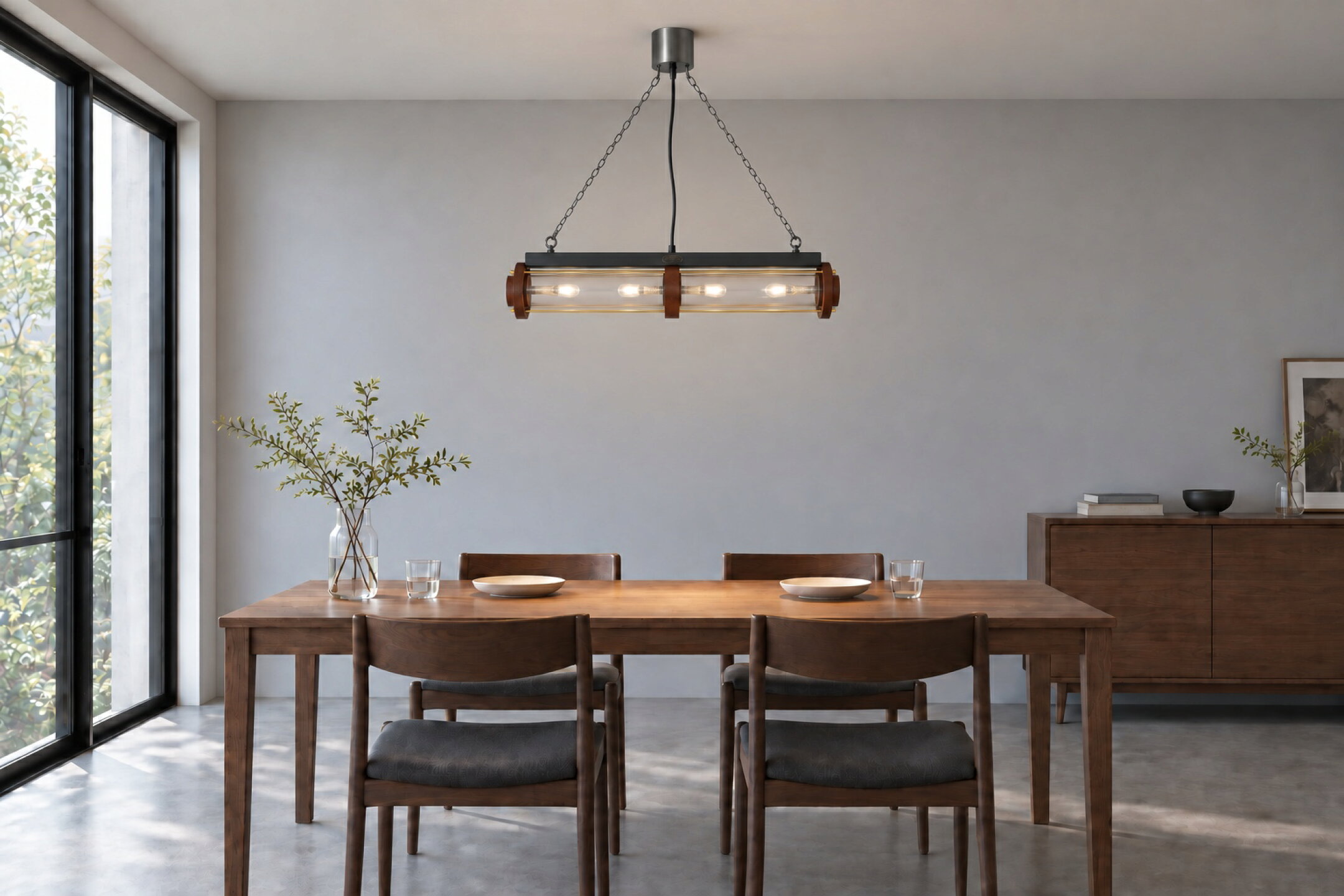 CYLINDER WOOD LAMP／WOOD／ウォールナットの正面コーディネートイメージ